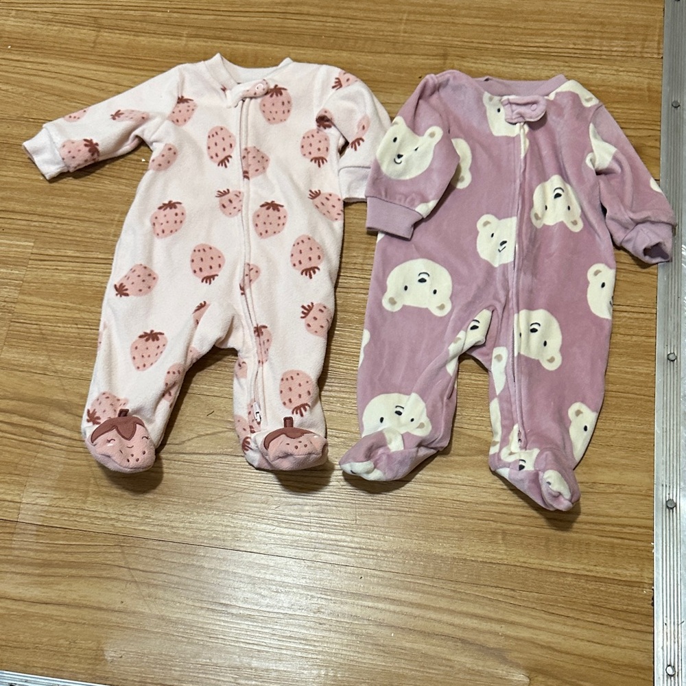 Carter's Pink and Purple Bear and Strawberry Footies